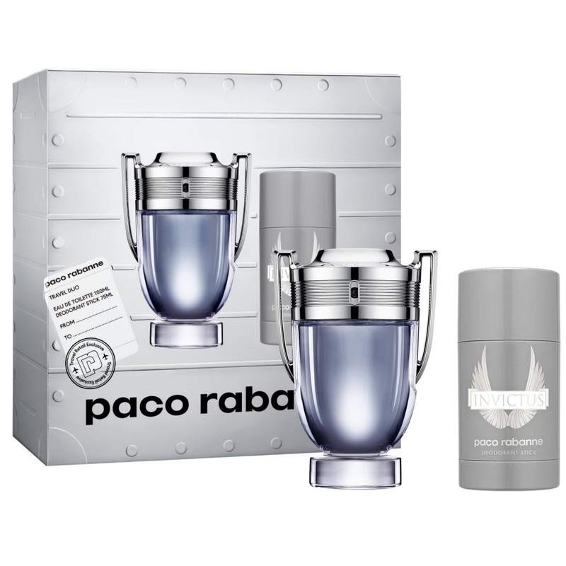 Paco Rabanne Invictus Eau De Toilette Gift Set for Men 3.4 oz / 100 ml Eau De Toilette + 2.5 oz / 75 ml Deodorant