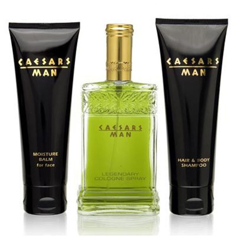 Caesars Man Gift Set by Caesars World 3 Piece Gift Set: 4.0 Oz Eau De Cologne Spray + 3.4 Oz After Shave Balm + 3.4 Oz Hair & Body Wash. For Men