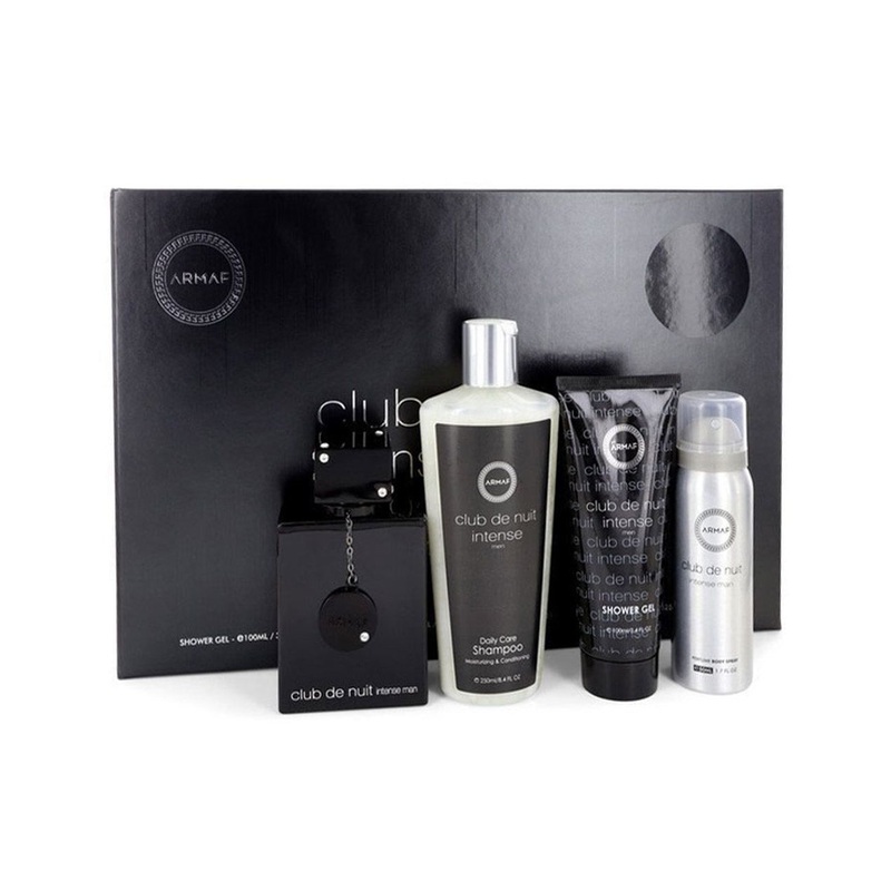 Armaf Club De Nuit Intense 4PCS Gift Set – 105ML EDT Spray + 100ML Shower Gel + 50ML Perfume Body Spray + 250ML Shampoo (Men)