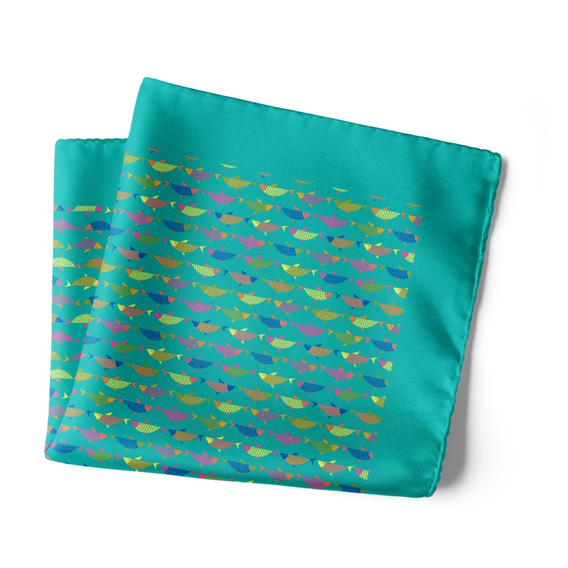 Chokore Multi-coloured Fishes Silk Pocket Square from the Wildlife range 13.513.5