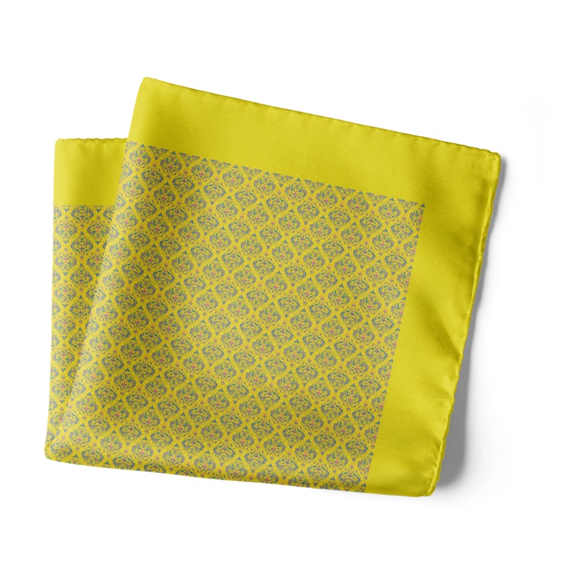 Chokore Yellow Satin Silk pocket square from the Indian at Heart Collection 18 x 18
