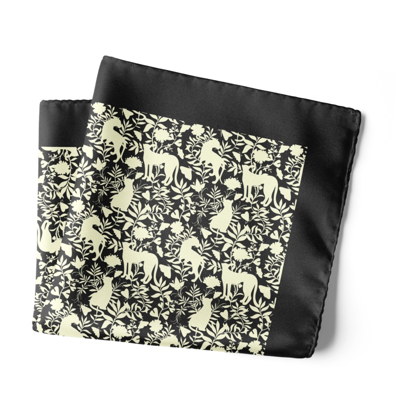Chokore Black & Off-White Animal print Silk Pocket Square – Wildlife Range
