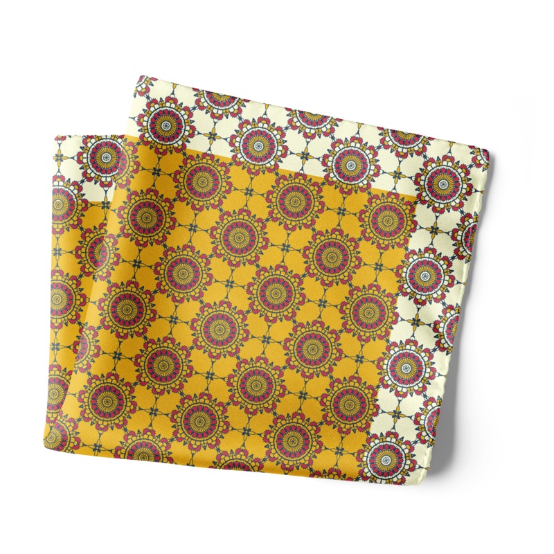 Chokore Yellow & Off white Silk Pocket Square – Indian at Heart Range 18×18