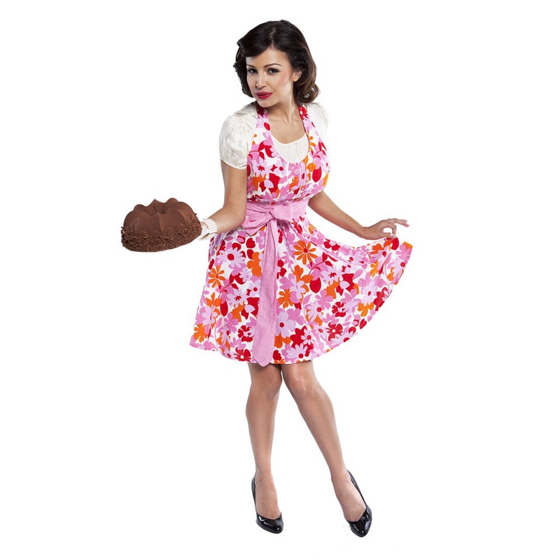 Grandway Honduras The Audrey Designer Apron Modern Floral with Pink Ties