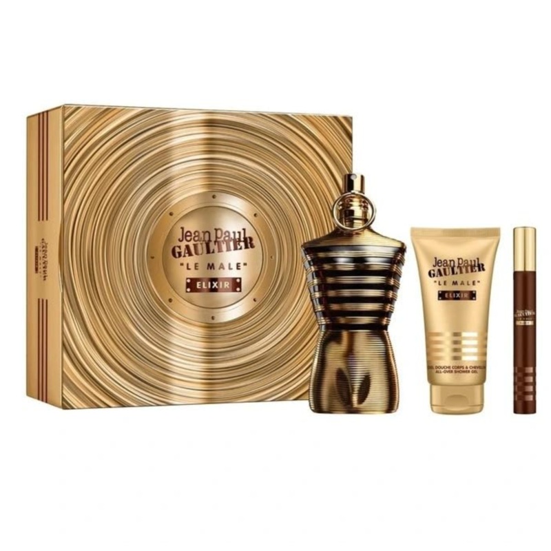 Jean Paul Gaultier JPG Le Male Elixir (Parfum) 3PCS Gift Set – 125ML EDP Spray + 75ML Shower Gel + 10ML EDP Spray (Men)