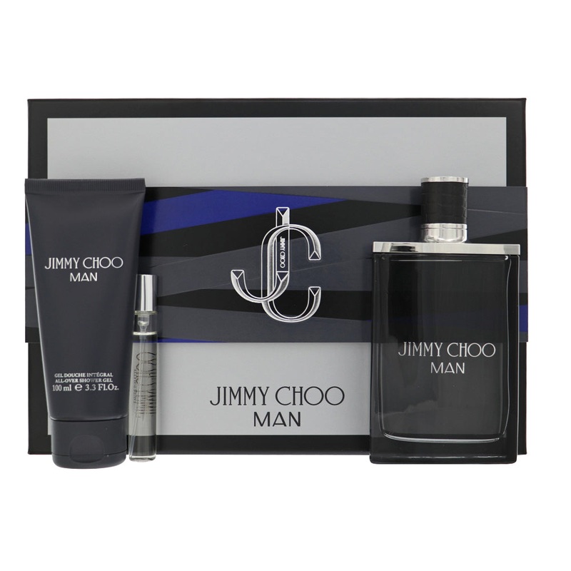 Jimmy Choo Man By Jimmy Choo 3 Piece Gift Set – 3.3 Oz Eau De Toilette Spray, 0.25 Oz Eau De Toilette Spray, 3.3 Oz All – Over Shower Gel For Men In Gift Set