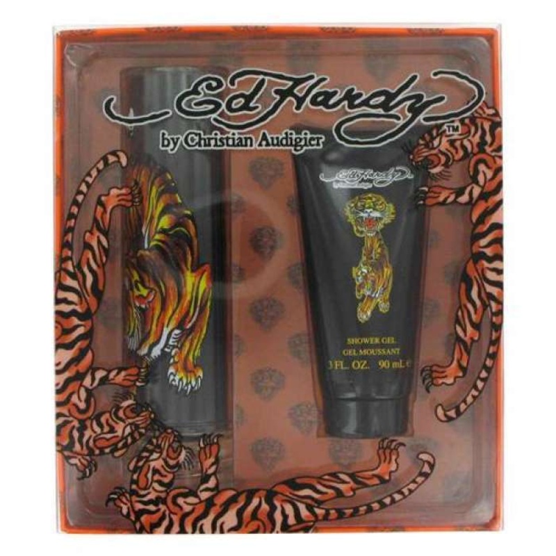 Ed Hardy By Christian Audigier (Vintage) 2PCS Gift Set – 100ML EDT Spray + 90ML Hair & Body Wash Shampoo (Men)