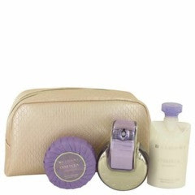 Omnia Amethyste Gift Set by Bvlgari 4 Piece Gift Set: 2.2 oz Eau de Toilette Spray + 2.5 oz Body Lotion + 2.6 oz Scented Soap + Bvlgari Pouch for Women