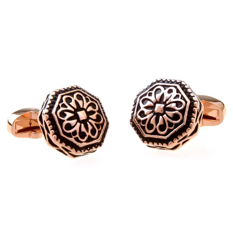 Antique Octagonal Floral Brass Cufflinks  Festive & Formal Wear