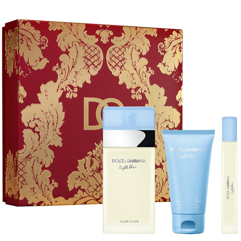 Dolce & Gabbana Light Blue 3PCS Gift Set – 100ML EDT Spray + 50ML Body Cream + 10ML EDT Spray (Women)