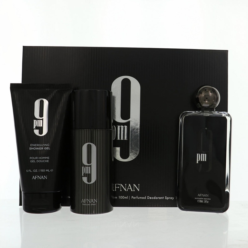 Perfume Afnan 9Pm 3Pcset 3.4 Oz  EDP Spray / 5.0 S.Gel / 5.0 Deo for Unisex