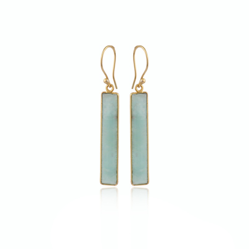 Amazonite Gemstone Drop Earring, Gold tone. Handmade