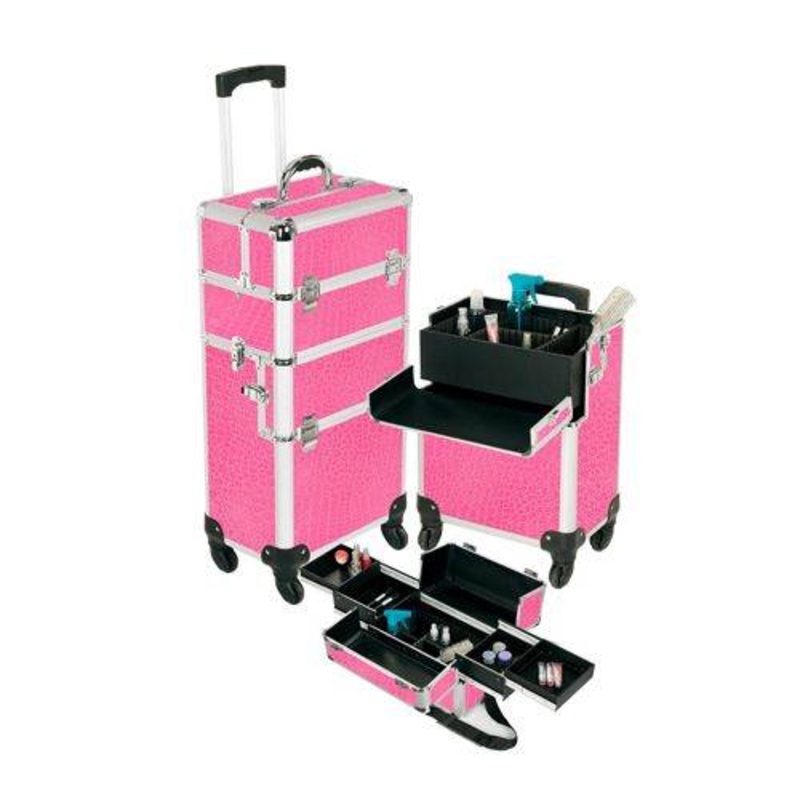 Pro Aluminum Makeup Case Pink 4 Wheeled Spinner Style No. TS-88R