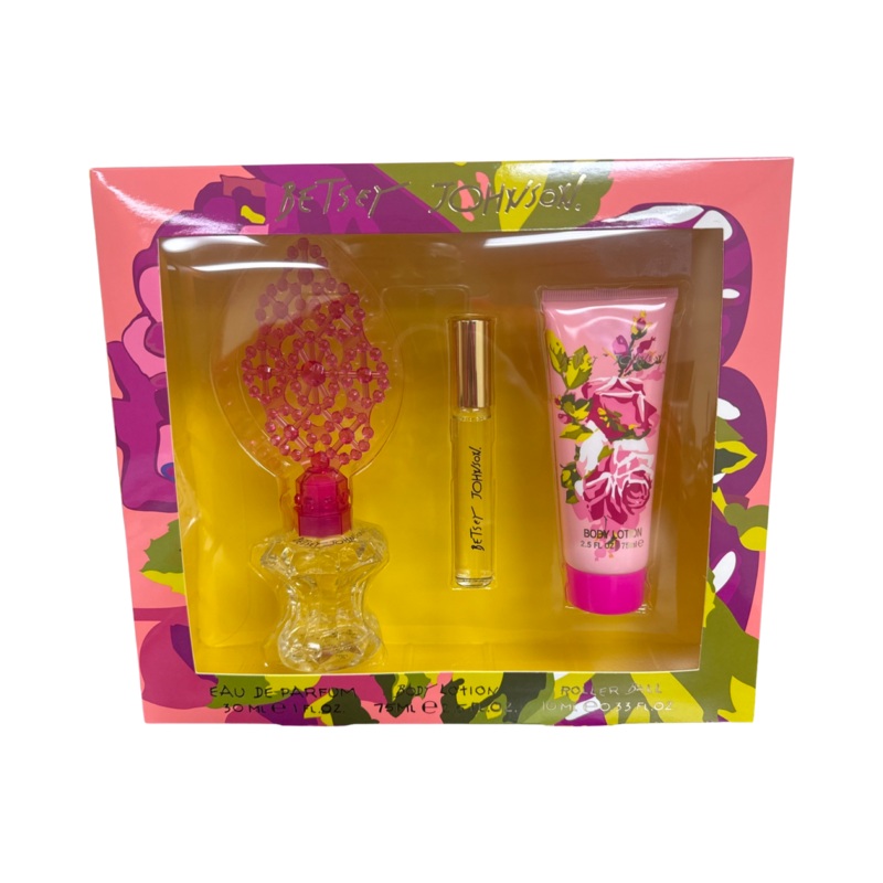 Betsey Johnson 3PCS Gift Set – 30ML EDP Spray + 75ML Body Lotion + 10ML Roller Ball (Women)