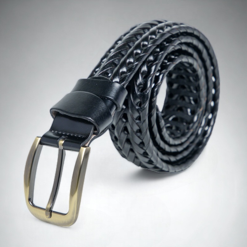 Chokore Unisex Braided Genuine Leather Belt (Black)