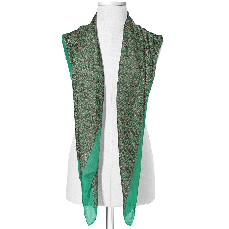 Printed Black & Sea Green Satin Silk Stole for Women
