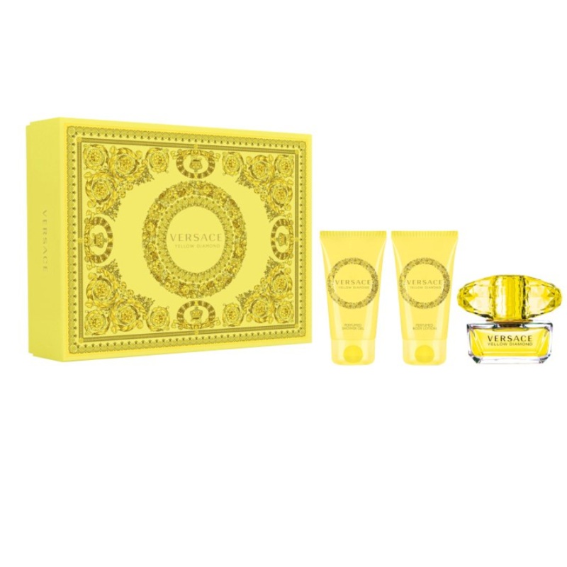 Versace Yellow Diamonds 3PCS Gift Set – 50ML EDT Spray + 50ML Shower Gel + 50ML Body Lotion (Women)