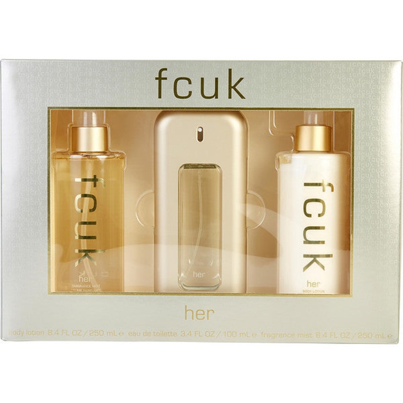 FCUK Classic Her (NO BOX) Gift Set – 100ML EDT Spray + 250ML Body Lotion + 250ML Fragrance Mist (Women)