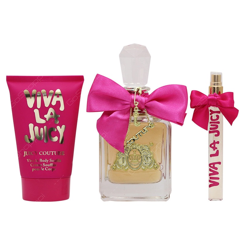 Juicy Couture Viva La Juicy Gift Set – 50ML EDP Spray + 125ML Body Souffle + 10ML Mini Spray (Women)