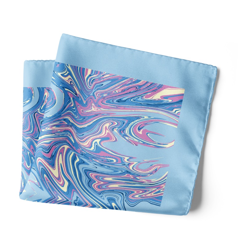 Chokore Light Blue Silk Pocket Square from the Marble Design range 13.5 x 13.5