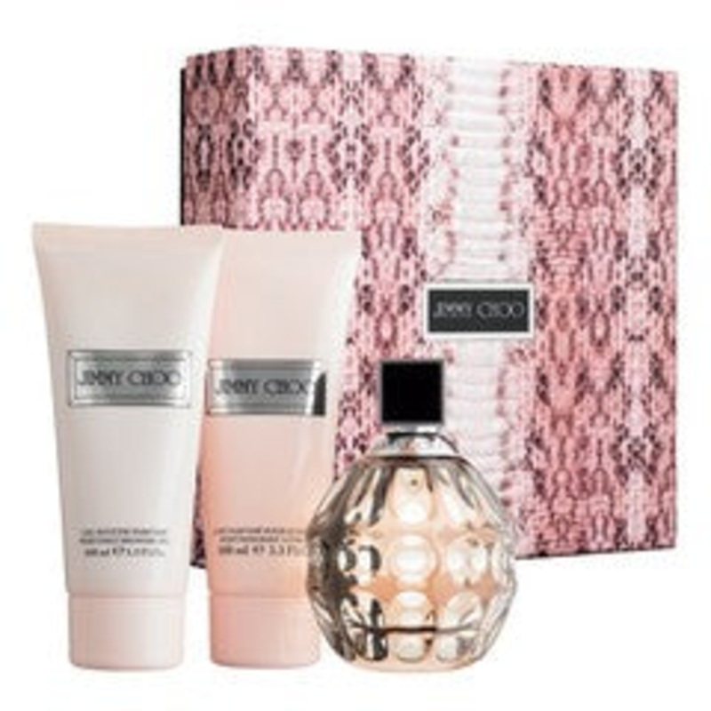 Jimmy Choo Gift Set by Jimmy Choo 3 Piece Gift Set: 3.3 oz Eau de Parfum Spray + 3.3 oz Perfumed Body Lotion + 3.3 oz Perfumed Shower Gel for Women