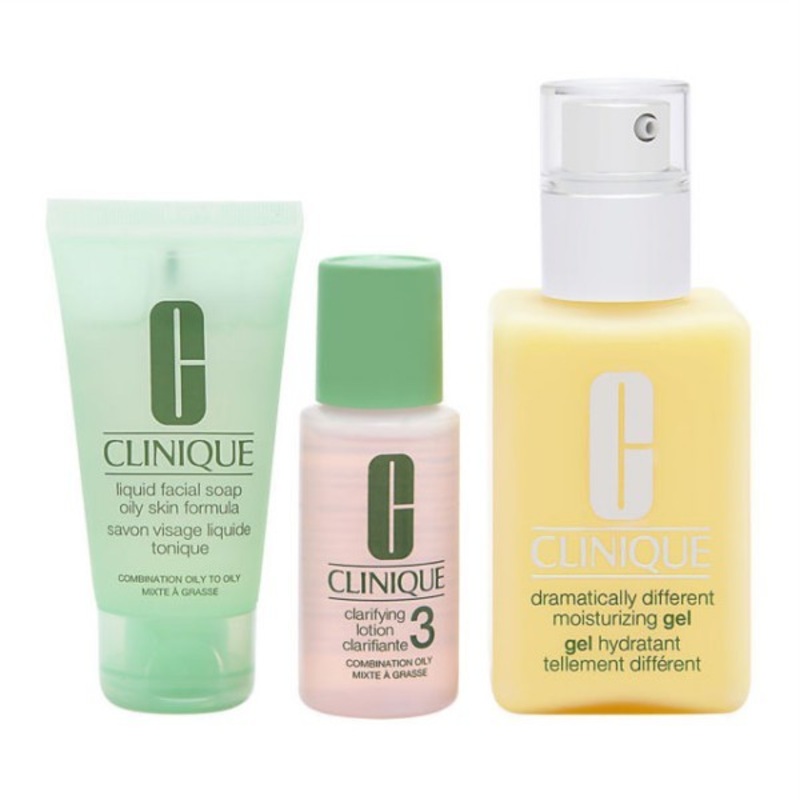 Clinique Great Skin Starts Here 3 Step Skincare Intro Kit by Clinique 3 Piece Set: 1.0 Oz Liquid Facial Soap Mild + 1.0 Oz Clarifying Lotion + 4.2 Oz Dramatically Different Moisturizing Lotion. For Women (Dry Combination Skin)