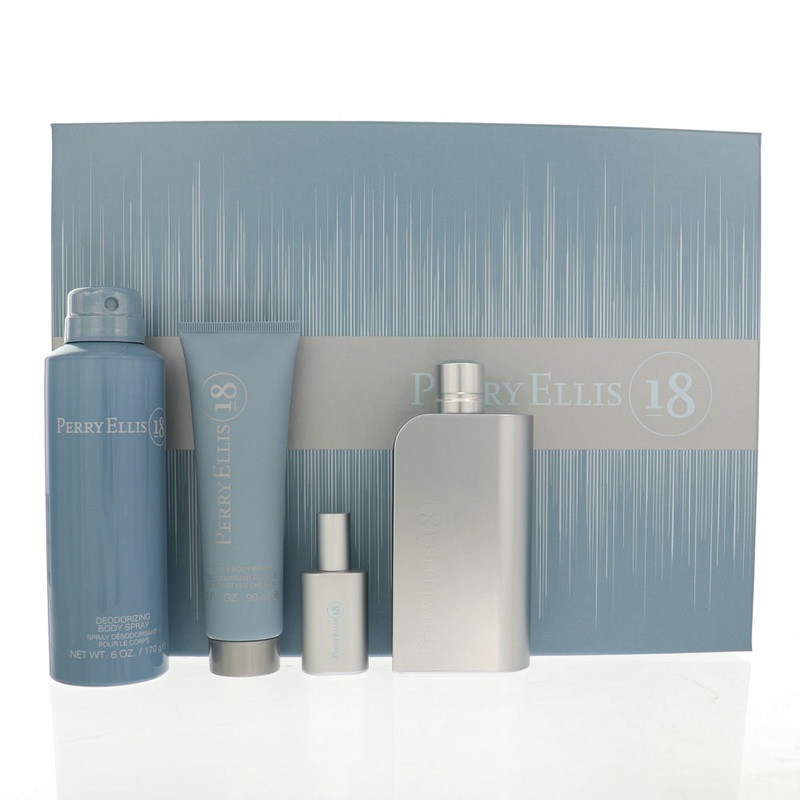 Perry Ellis 18 4 Pc Set EDT Spray 3.4, Deo 6.0, Sg 3.0, Spray 0.25 Oz Cologne by Perry Ellis for Men