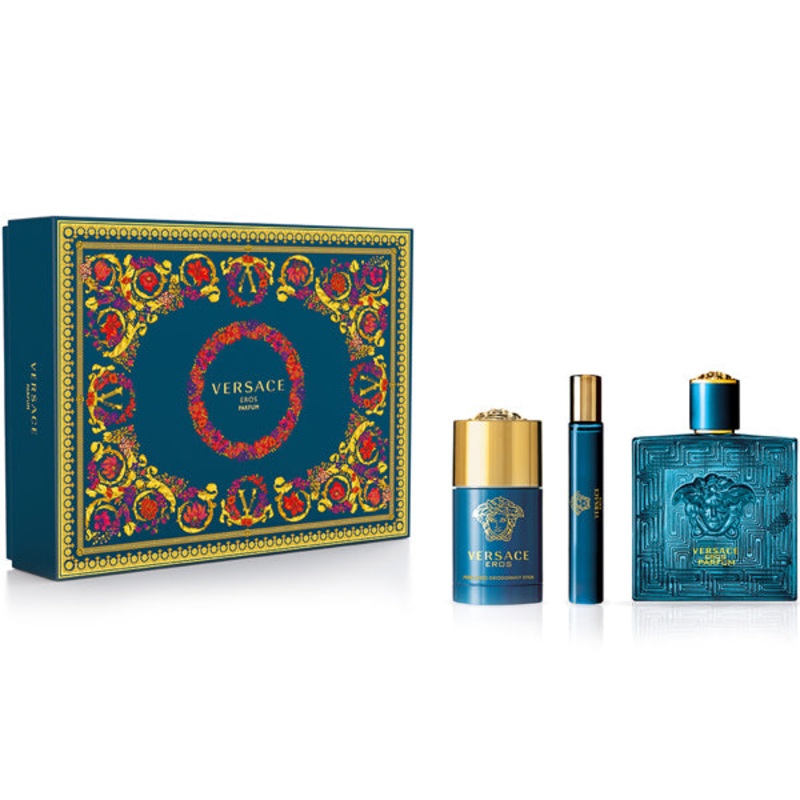 Versace Eros (Pure Parfum Edition) Gift Set – 100ML EDP Spray + 75G Deodorant Stick + 10ML Mini Spray (Men)