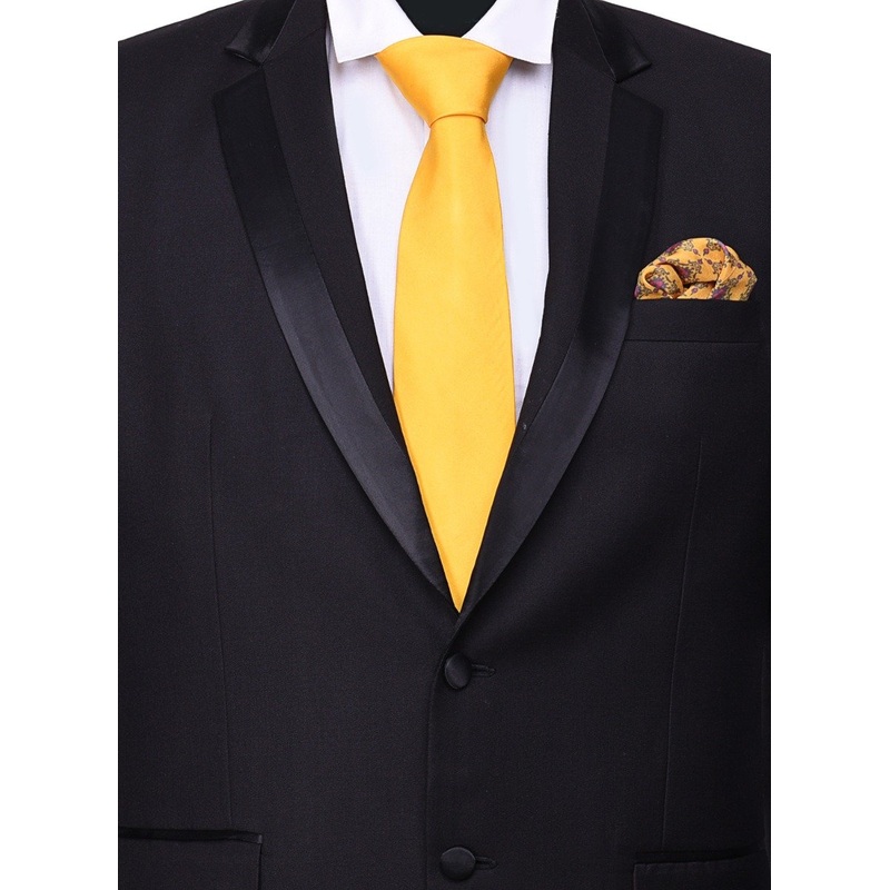 Chokore Yellow color silk tie & Orange & Magenta Silk Pocket Square set