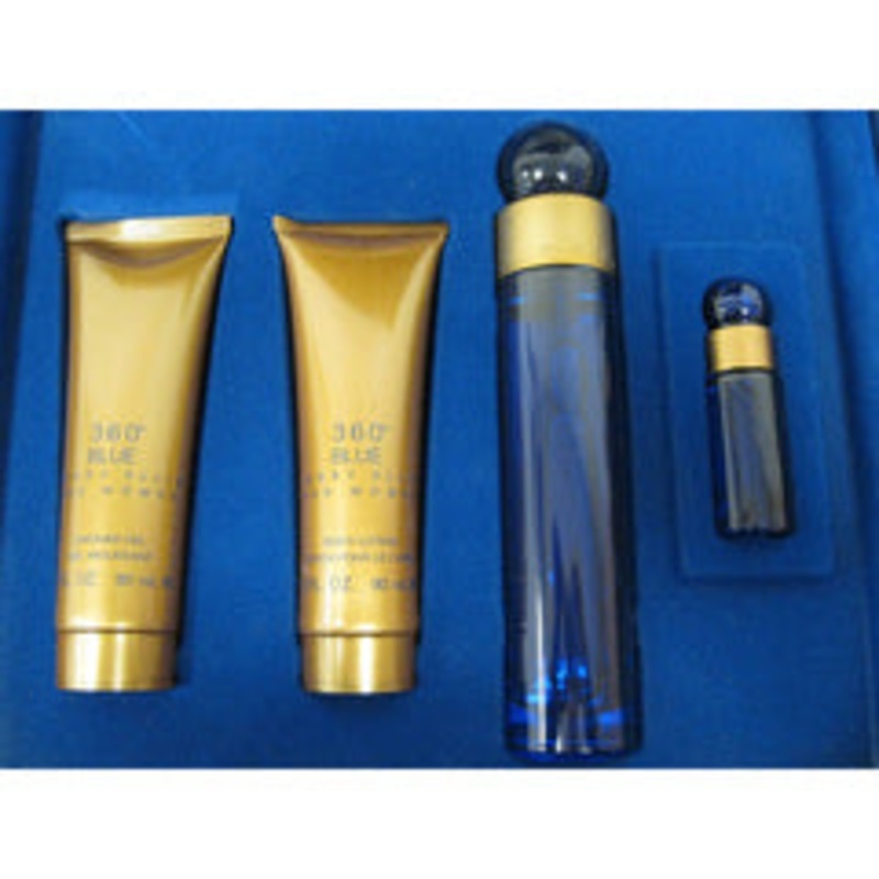 360 Blue Gift Set by Perry Ellis 4 Piece Gift Set: 3.4 oz Eau de Parfum Spray + 3.0 oz Shower Gel + 3.0 oz Body Lotion + 0.25 oz Mini Spray for Women