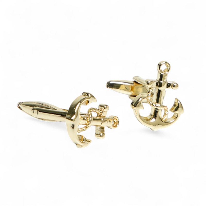 Gold Anchor Brass Cufflinks  Nautical Elegant Wear