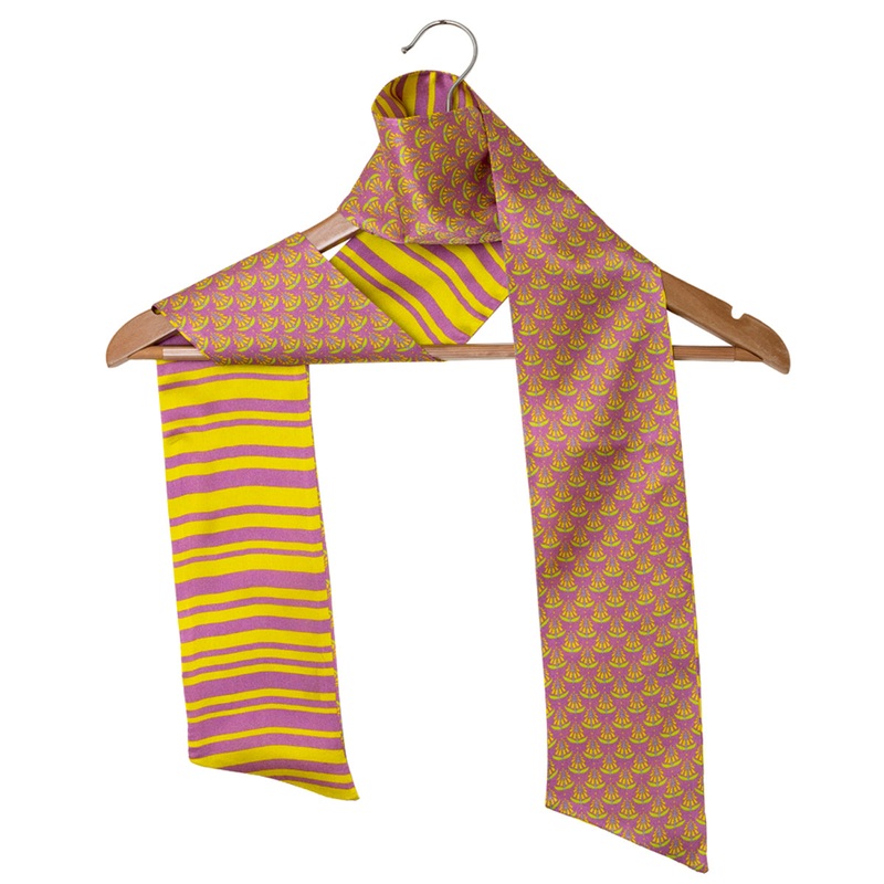 Printed Mauve and Lime Green Silk Stole for Women