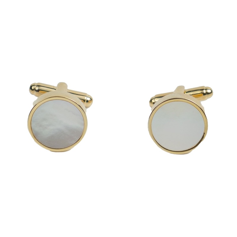 Mother of Pearl Gold Brass Round Cufflinks  Luxury & Formal Wear