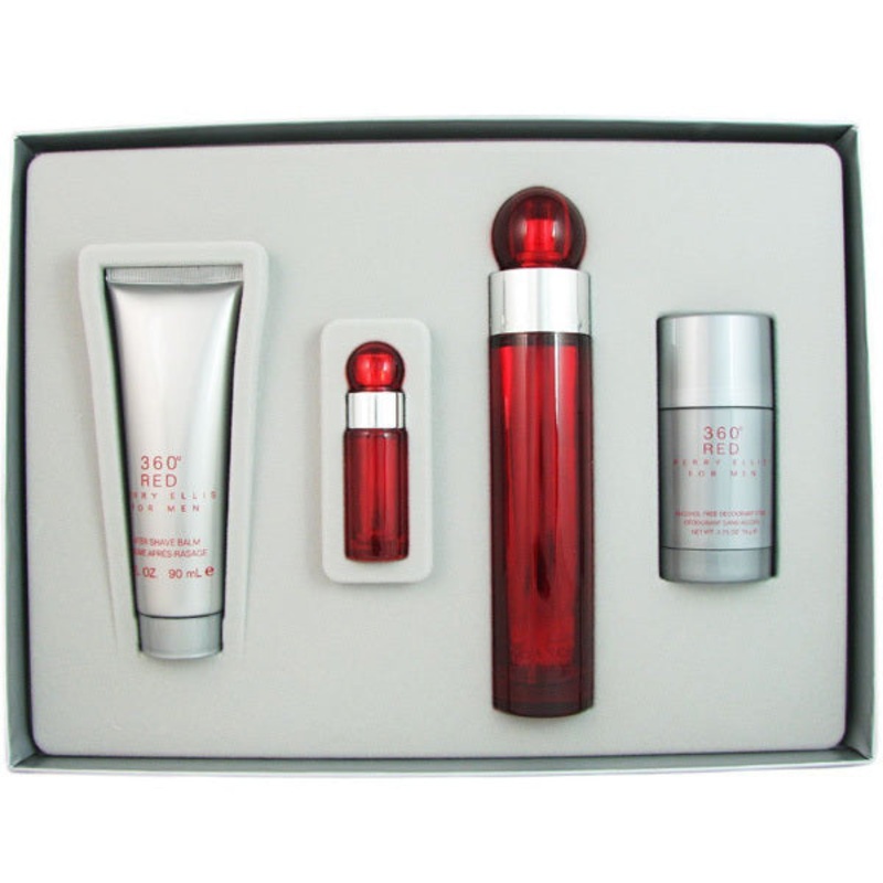 360 Red Gift Set by Perry Ellis 4 Piece Gift Set: 3.4 Oz Eau De Toilette Spray + 3.0 Oz After Shave Balm + 3.0 Oz Shower Gel + 0.25 Oz Mini Spray. For Men