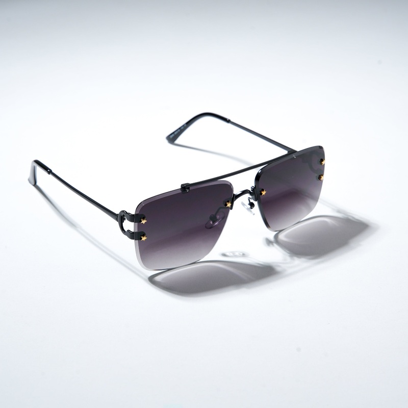 Chokore Vintage Rimless Metal Frame Sunglasses (Black & Grey)