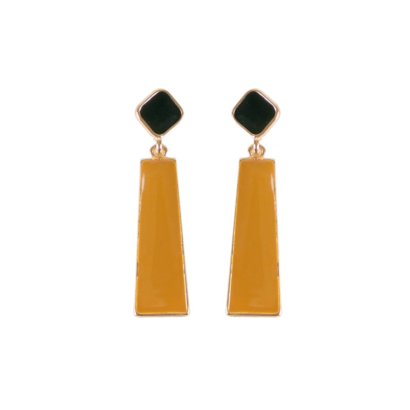 Butterscotch & Black Enamel Drop Earring, Gold tone