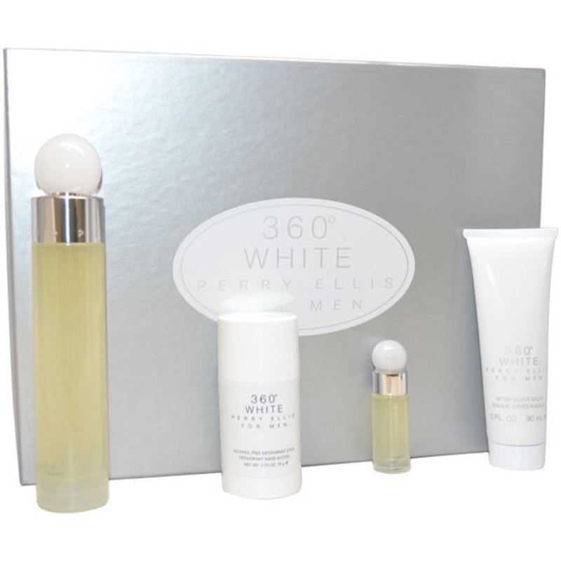 360 White Gift Set by Perry Ellis 4 Piece Gift Set: 3.4 Oz Eau De Toilette Spray + 3 Oz After Shave Balm + 2.75 Oz Alcohol Free Deodorant Stick + 7.5ml Edt Spray. For Men