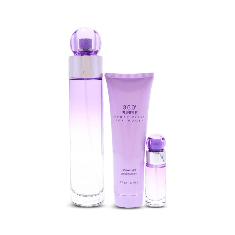 360 Purple 3-Piece Gift Set 3.4 oz EDT + 3.0 oz Shower Gel + mini