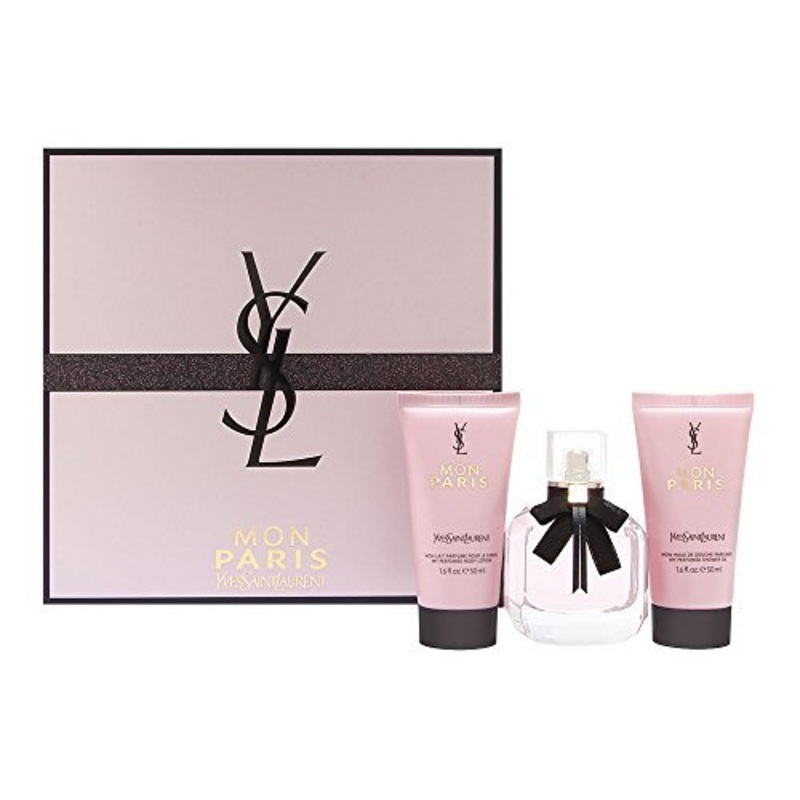 Mon Paris Gift Set by Yves Saint Laurent 3 Piece Gift Set : 1.6 Oz Eau De Parfum Spray + 1.6 Oz Body Lotion + 1.6 Oz Shower Gel. For Women