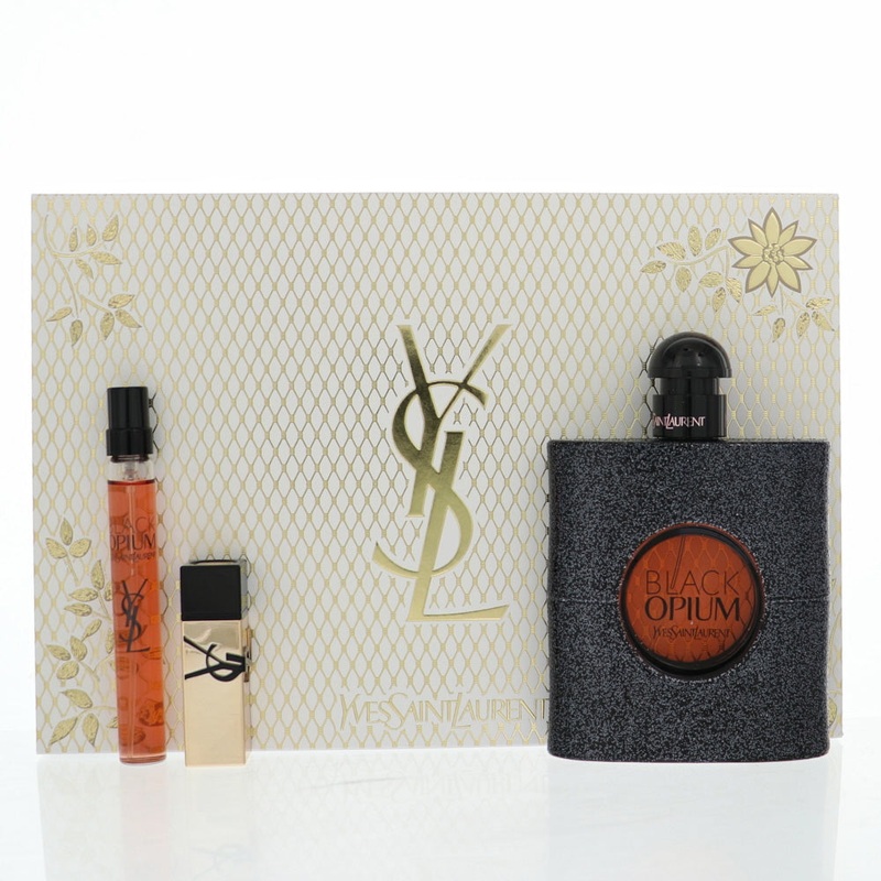 Black Opium By Yves Saint Laurent  Gift Set 3 Pc (3 Oz Edp Sp & 0.33Oz Edp Sp & Lipstick)