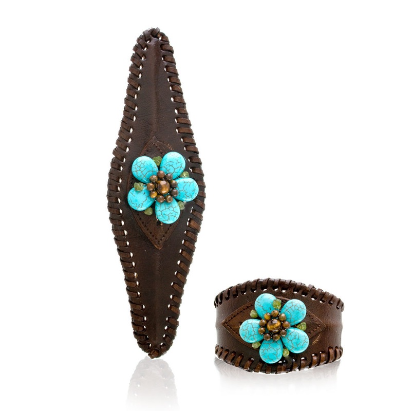 The Purple Door The Maya Bracelet PDB-32-L White and Gold on Brown Leather